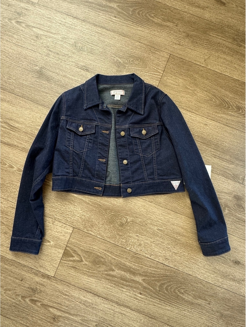 Guess Jeans Dark Blue Cropped Denim Jacket Medium